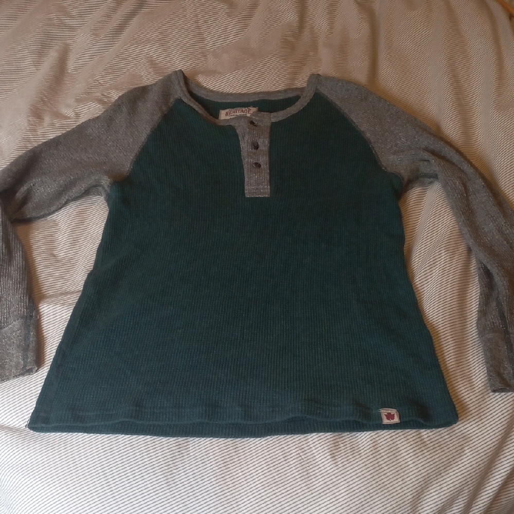 Stanfield Canadian Waffle Turquoise Gray Henley Shirt
